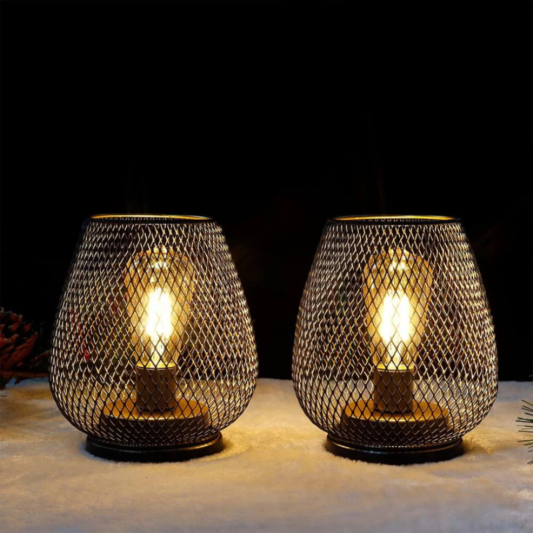 Battery Operated Metal Lantern LED Light Portable Cordless Accent Lamp Warm Glow Indoor Outdoor Bedside Nightstand Patio