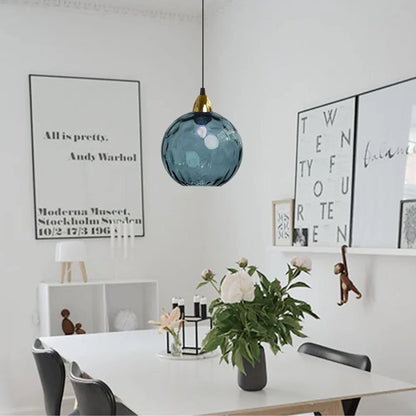 Textured Glass Globe Hanging Light 7.9 Inch Dining Room Island Fixture Adjustable Height Modern Sphere Pendant Minimalist Ceiling Lamp for K