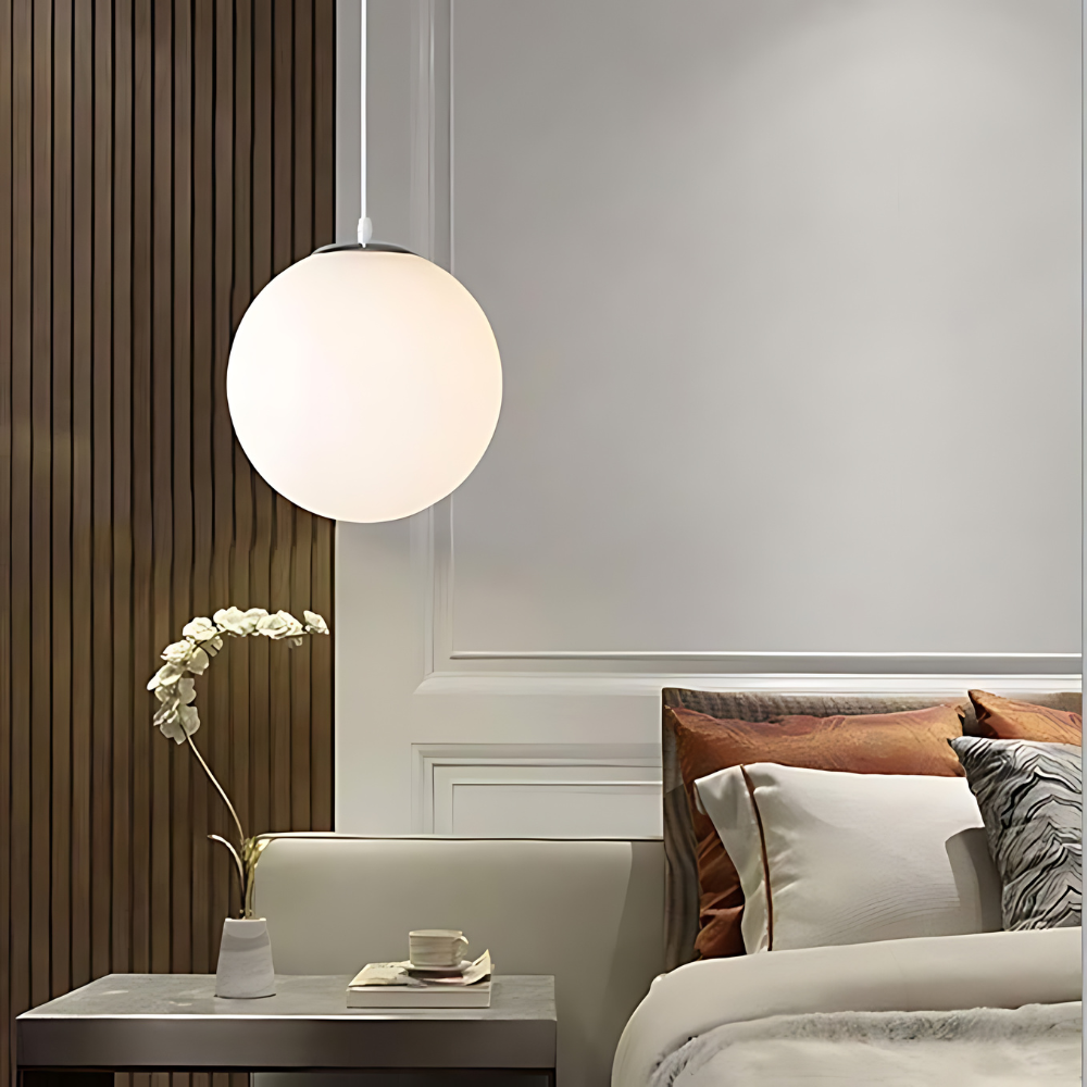 Frosted Glass Globe Hanging Light White Sphere Ceiling Fixture for Kitchen Island Dining Room Bedroom Adjustable Cord Modern Minimalist Desi