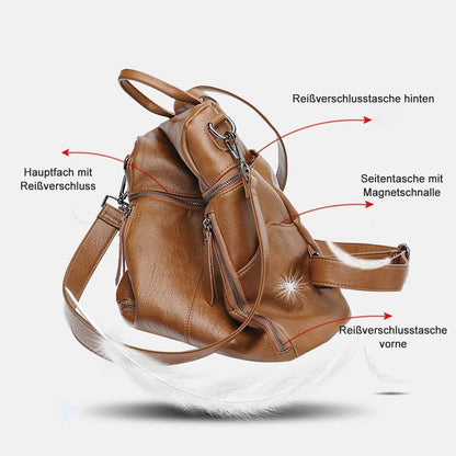 Genuine Leather Backpack with Multiple Compartments for Work School Travel Everyday Carry Women's Stylish Daypack