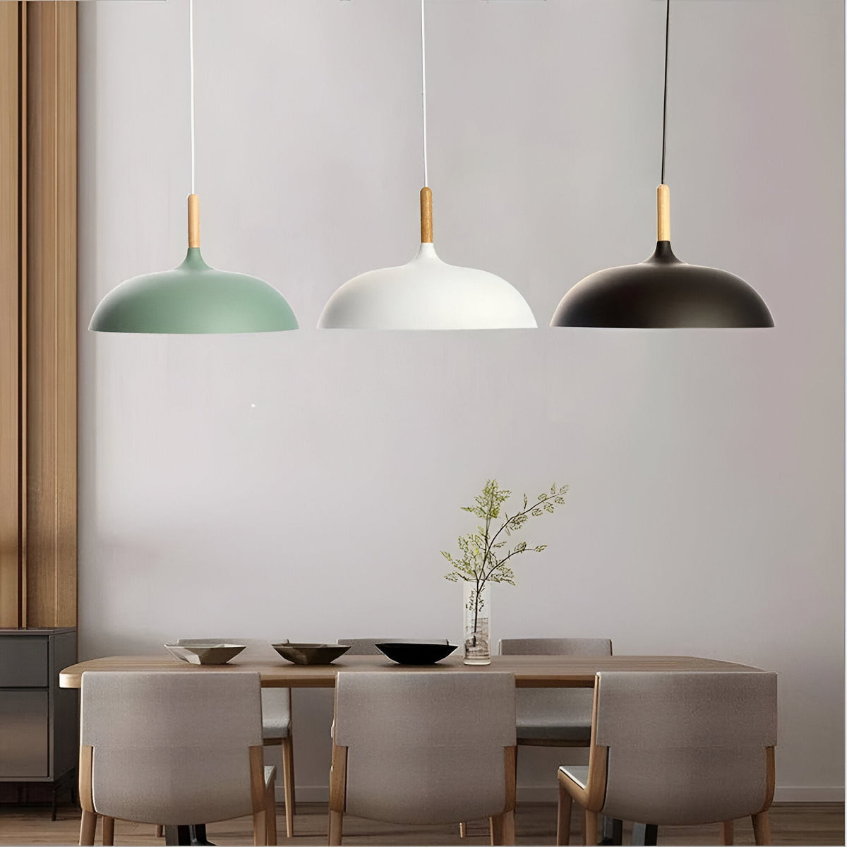 Wood and Iron Drop Light 14-24 Inches Diameter for Kitchen Island Dining Table Modern Minimalist Fixture E27 Socket Cord Height Adjustable