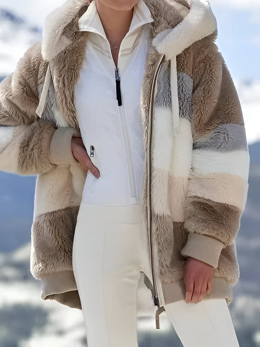 Women's Oversized Hooded Winter Jacket with Fleece Lining and Side Pockets for Cold Weather