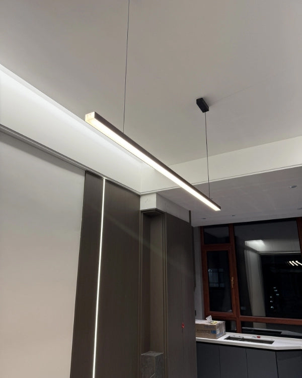 Suspended LED Strip Fixture for Countertop Islands – Dimmable Metal Bar Light with Remote in Matte or Gloss White – 39 to 102 in Adjustable