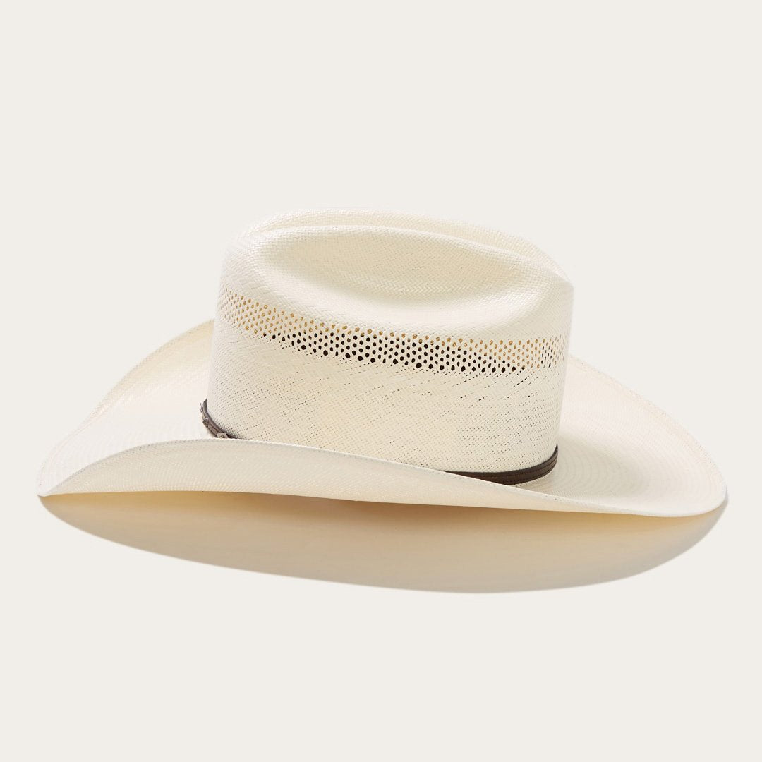 Woven Straw Western Hat with Leather Band – Ventilated Cattleman Crown for Men & Women