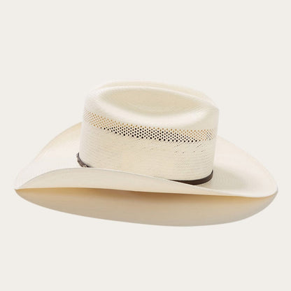 Woven Straw Western Hat Breathable Cowboy Crown Leather Band Silver Gold Accents 4.25" Brim for Summer Rodeo Ranch Outdoor Festivals