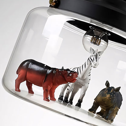 Kids Room Glass Hanging Lamp 8.7 Inches Round Ceiling Light with Fun Animal Characters Nursery Fixture Bedroom Decor for Children Playroom L