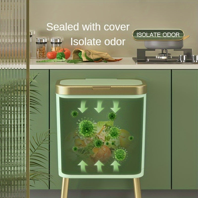 4-Gallon Pedestal Trash Can with Odor-Sealing Flip Lid – Slim Rectangular Waste Basket on Legs for Kitchen, Bathroom, Bedroom – Modern