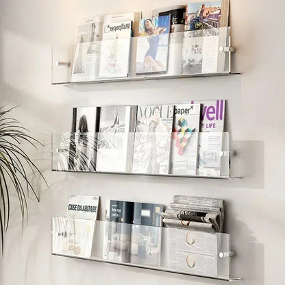 Vinyl Record Holder Wall Rack Magazine Organizer Shelf for Living Room Books Newspapers Home Office Storage Clear Acrylic Display Mount