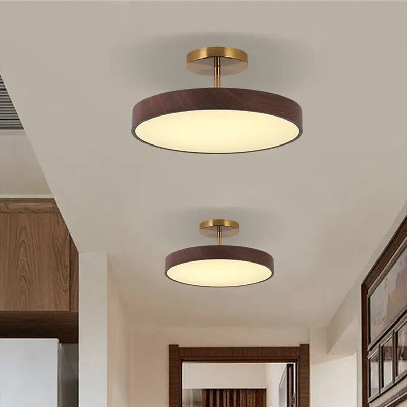 Semi-Flush Mount LED Fixture with Wood Grain Accent for Bedroom, Living Room & Dining Room Ambient Lighting