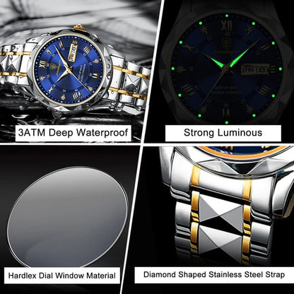 Men's Analog Quartz Watch with Luminous Hands, Date Window, and Stainless Steel Band for Business & Everyday Wear