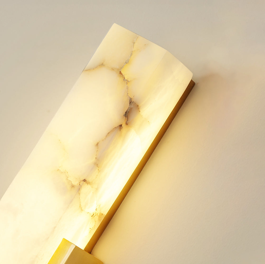 LED Sconce Light 20 Inch Vertical Alabaster Shade Gold Base Hardwired Modern Bedroom Hallway Wall Fixture for Contemporary Homes