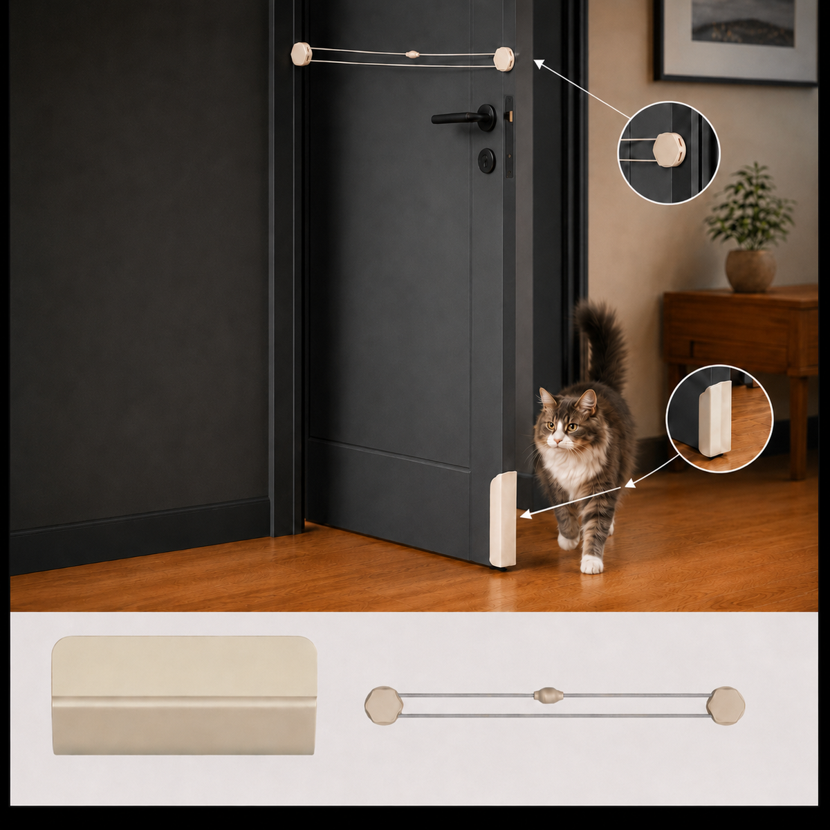 Ortekor No-Drill Cat Door Alternative for Litter Rooms & Bedrooms – Helps Cats Pass Through Without Leaving Doors Wide Open