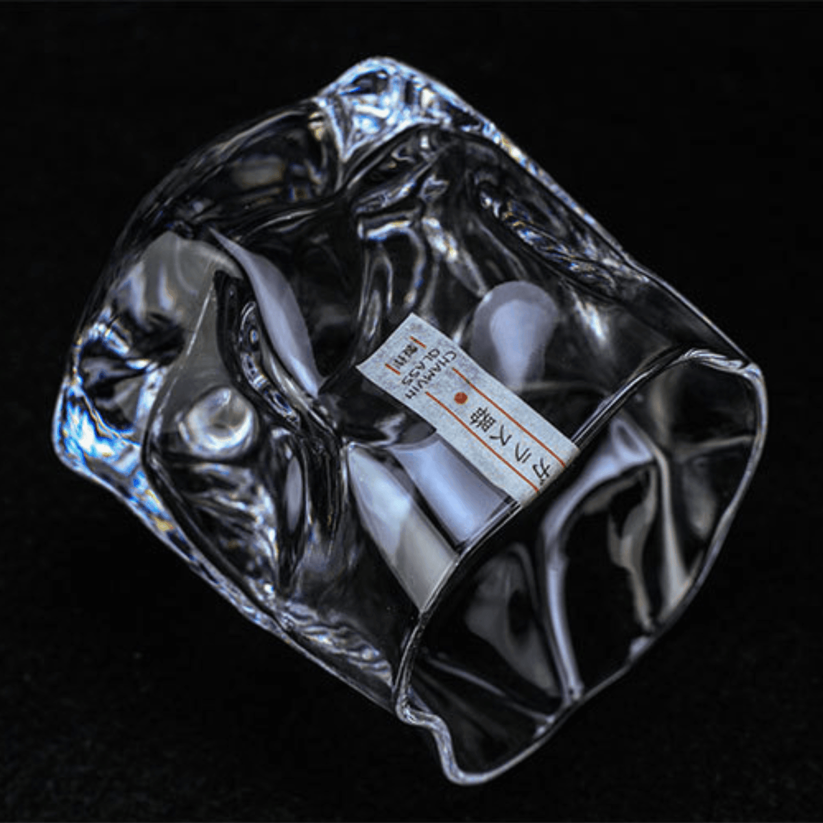Hand-Cut Crystal Rocks Glass with Textured Facets for Bourbon Scotch & Spirits in Wood Box for Collectors