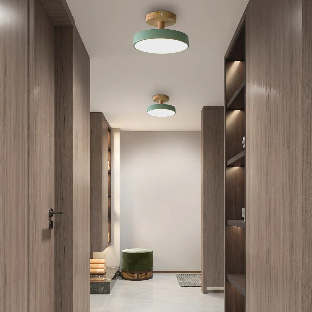 Flush Mount LED Light Fixture Wood Metal 12W for Bedroom Hallway Living Room Scandinavian Style Minimalist Low Profile Integrated Bulb Soft