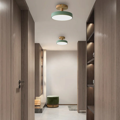 Flush Mount LED Light Fixture Wood Metal 12W for Bedroom Hallway Living Room Scandinavian Style Minimalist Low Profile Integrated Bulb Soft