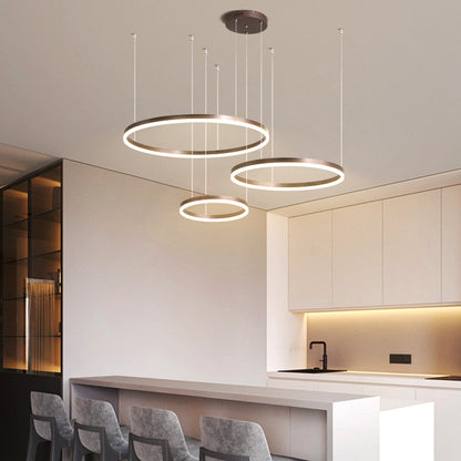 Multi-Ring LED Hanging Light Metal Acrylic Adjustable Height Dimmable Fixture for Dining Room Living Room Bedroom Modern Ceiling Chandelier