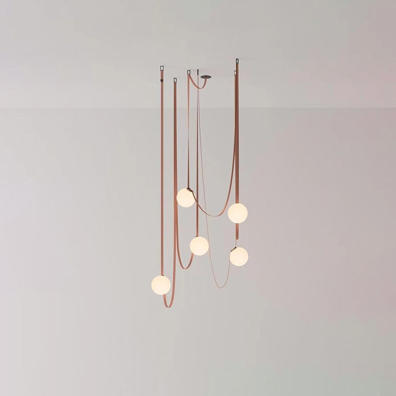 Leather Hanging Lamp with Glass Shade 6-Inch Brown Fixture for Kitchen Island Dining Table Multi-Light Ceiling Suspension for Modern Contemp
