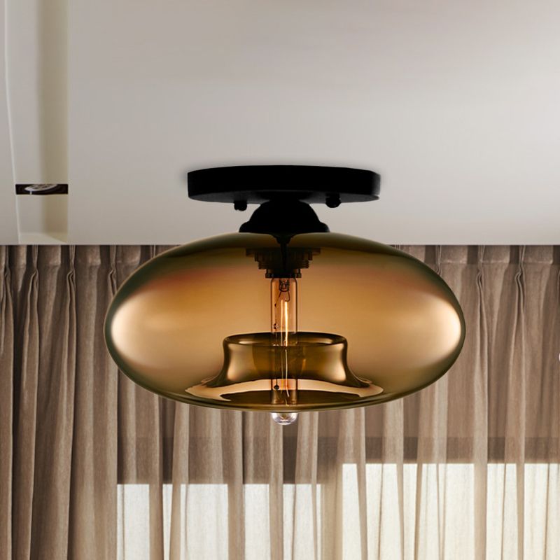 Glass Dome Overhead Light Fixture E26 Socket for Bedroom Living Room Home Interior Ambient Glow Compact Profile Metal Frame