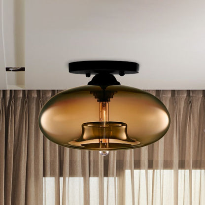 Glass Dome Overhead Light Fixture E26 Socket for Bedroom Living Room Home Interior Ambient Glow Compact Profile Metal Frame