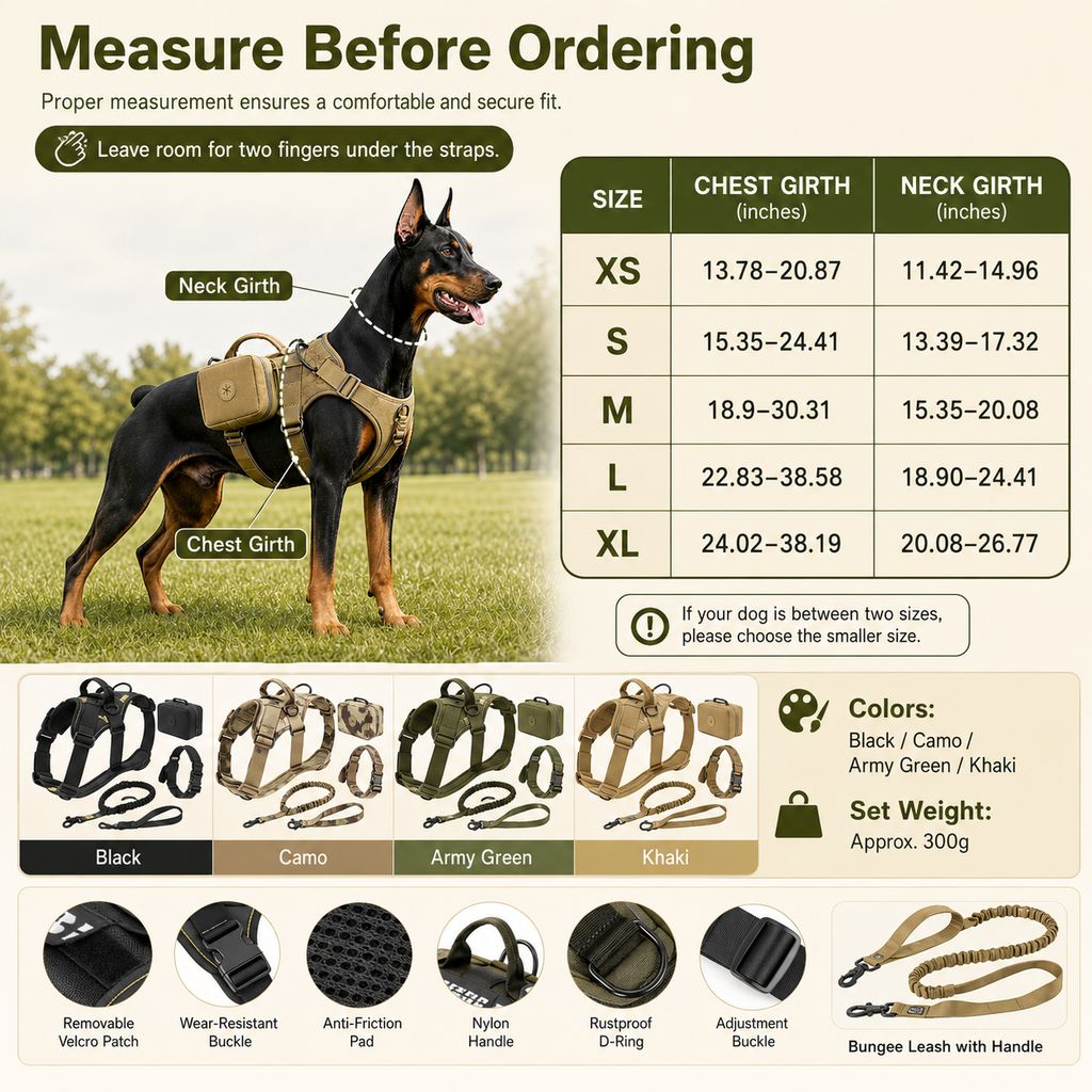 Ortekor 5-Piece Tactical Dog Harness Set for Hiking & Training - Better Control for Strong Dogs