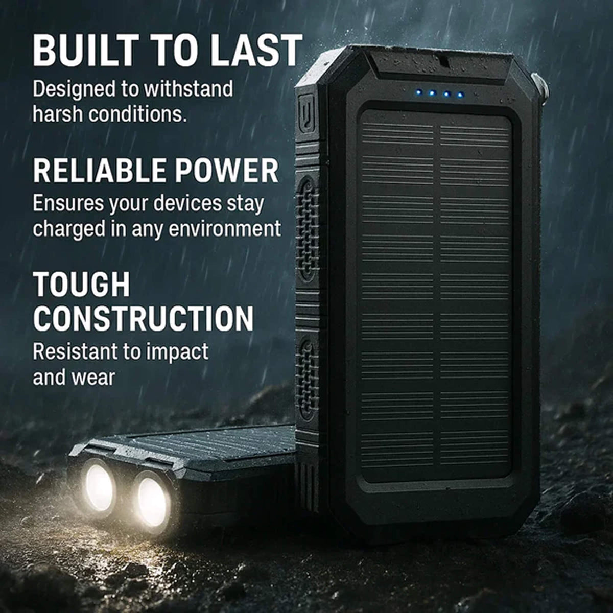 Rechargeable Battery Pack 500000mAh Dual-Port USB Outdoor Emergency Backup with Solar Panel and LED Flashlight for Camping Travel Hiking