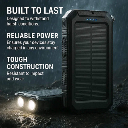 Rechargeable Battery Pack 500000mAh Dual-Port USB Outdoor Emergency Backup with Solar Panel and LED Flashlight for Camping Travel Hiking