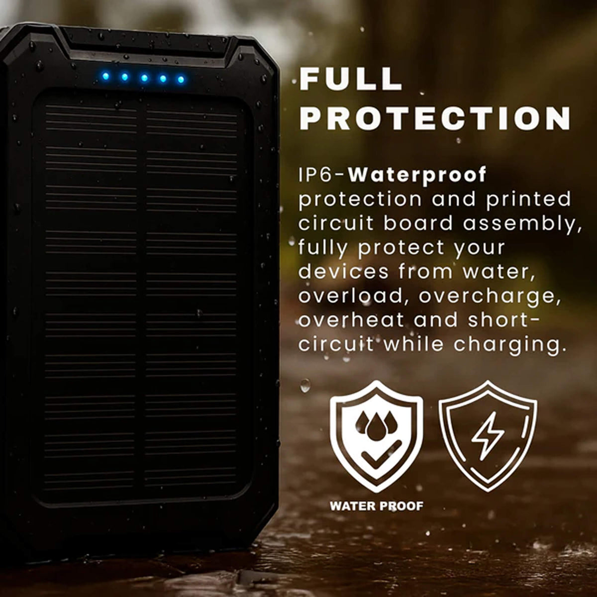 Rechargeable Battery Pack 500000mAh Dual-Port USB Outdoor Emergency Backup with Solar Panel and LED Flashlight for Camping Travel Hiking