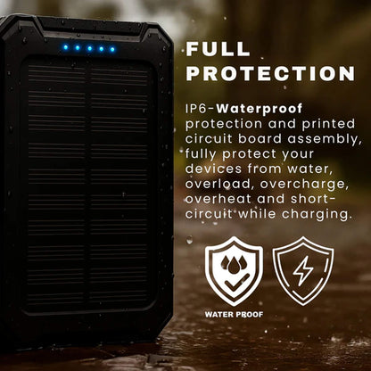 Rechargeable Battery Pack 500000mAh Dual-Port USB Outdoor Emergency Backup with Solar Panel and LED Flashlight for Camping Travel Hiking