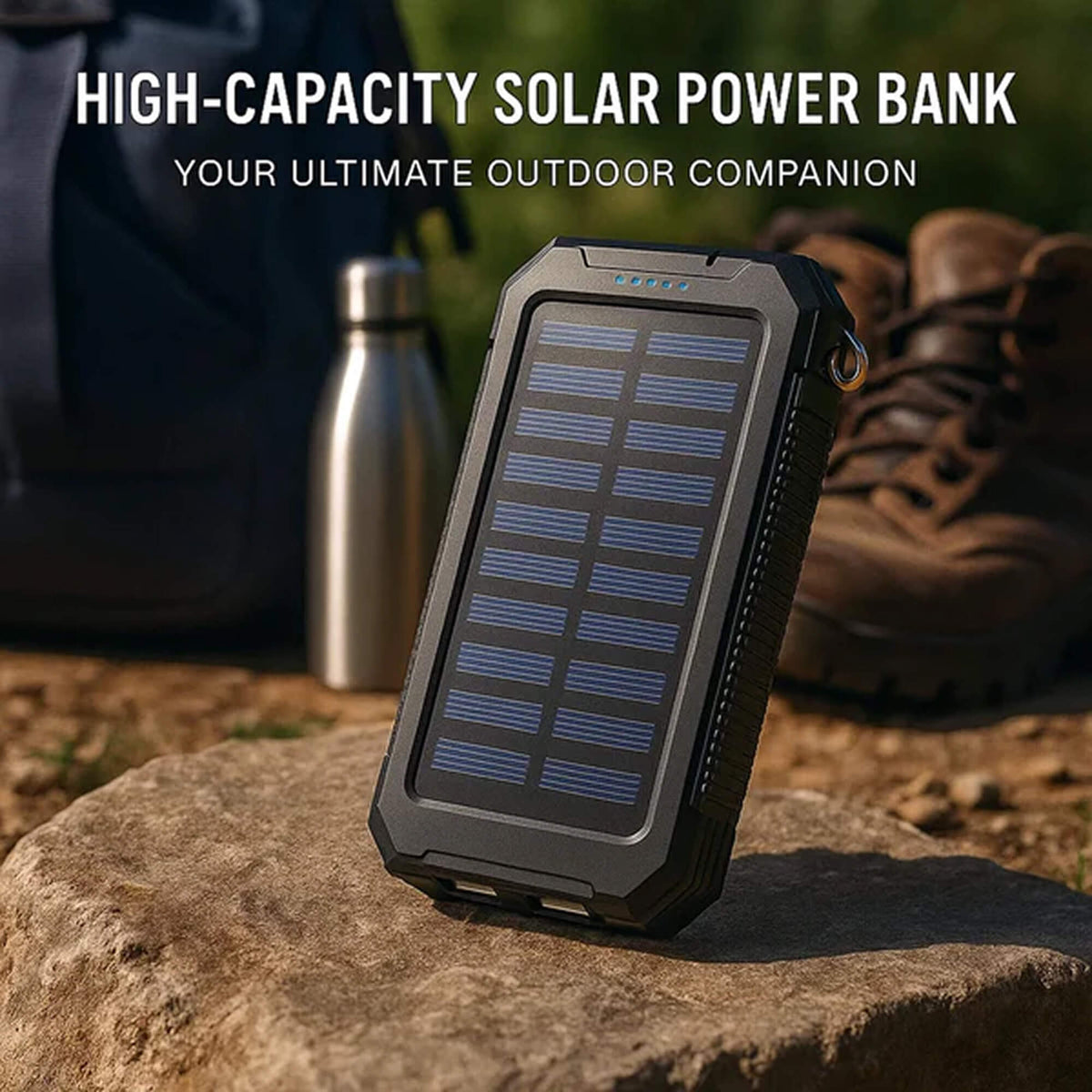 Rechargeable Battery Pack 500000mAh Dual-Port USB Outdoor Emergency Backup with Solar Panel and LED Flashlight for Camping Travel Hiking