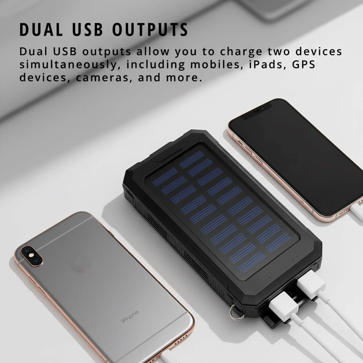 Rechargeable Battery Pack 500000mAh Dual-Port USB Outdoor Emergency Backup with Solar Panel and LED Flashlight for Camping Travel Hiking