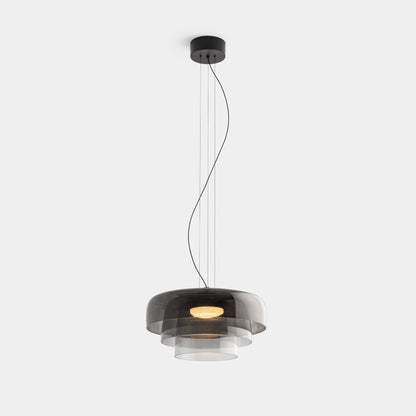Layered Glass Hanging Light 16.5 in Orange for Kitchen Island & Dining Table – Adjustable Cord Suspension Fixture LED Included Modern Scandi