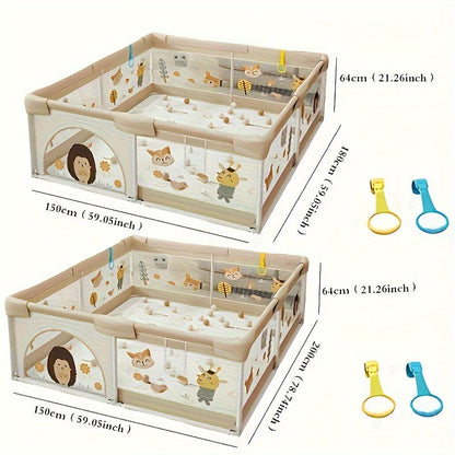 Cushioned Baby Play Yard with Animal Prints for Safe Indoor & Outdoor Exploration