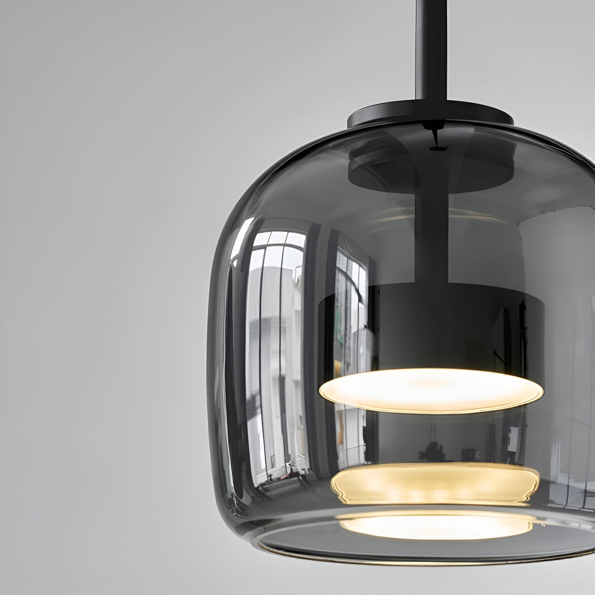 Triple Glass Dome Ceiling Light 15 in Adjustable Height for Kitchen Island Dining Room Modern Hanging Fixture Gray Smoked Finish