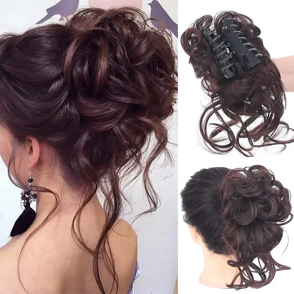 Clip-In Messy Bun Hairpiece with Curls – Synthetic Hair Extension for Instant Updo Volume and Texture