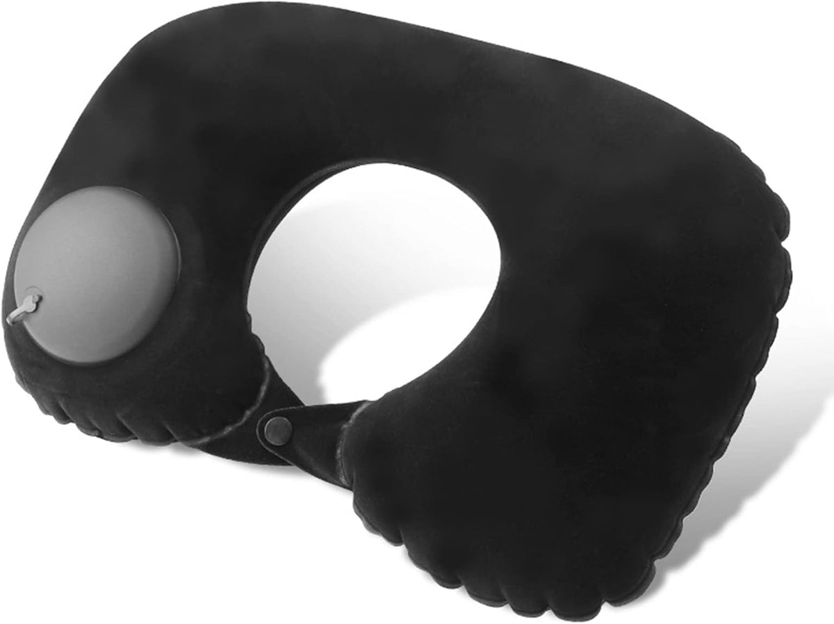 Inflatable Neck Travel Pillow with Built-In Hand Pump for Airplane, Car & Train Trips | Waterproof Ergonomic Support | Compact Portable Desi