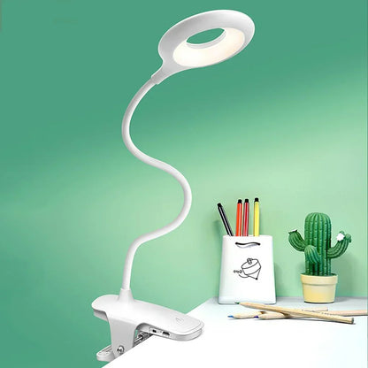 Clip-On LED Desk Light with Adjustable Gooseneck 18 Inch Touch Control Dimming USB Powered Task Lamp for Bedroom Office Study Portable Book