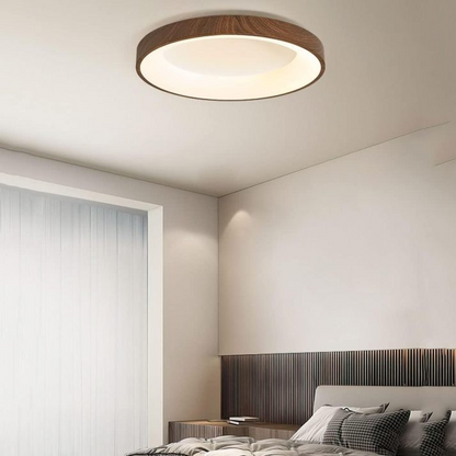 Round Flush Mount Light Fixture Wood Grain Finish 14-24 inch LED for Bedroom Living Room Hallway Modern Low Profile