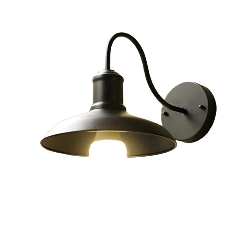 Iron Sconce Fixture with Curved Arm for Patio Garage Barn Entry 9-11 in Shade Weatherproof IP65 LED 1400 Lumen Neutral White Metal Housing
