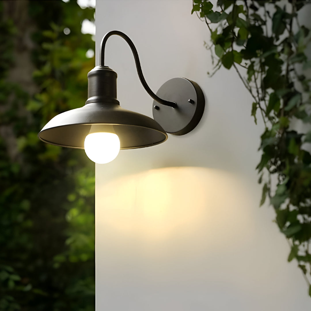 Iron Sconce Fixture with Curved Arm for Patio Garage Barn Entry 9-11 in Shade Weatherproof IP65 LED 1400 Lumen Neutral White Metal Housing