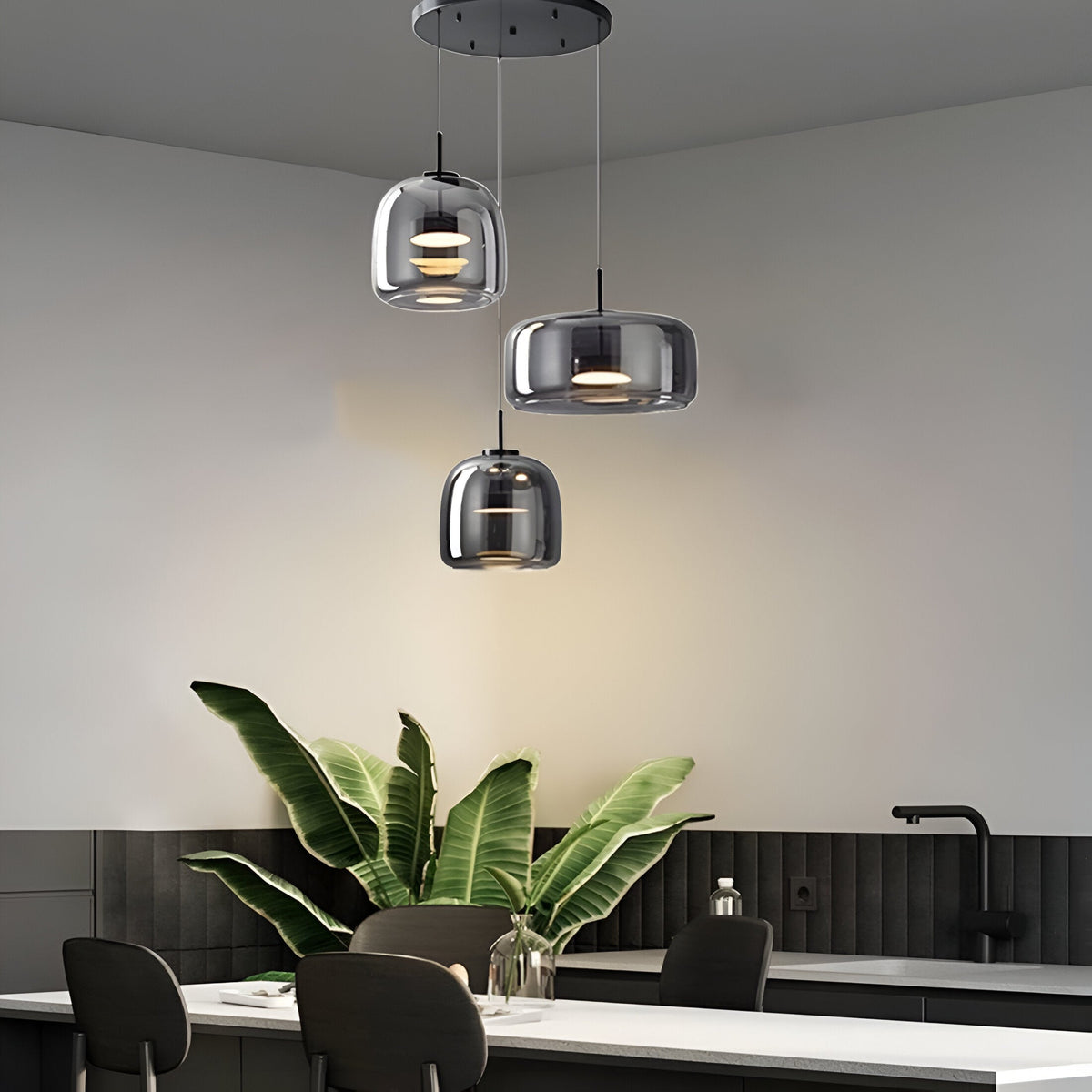 Glass Hanging Ceiling Fixture with Adjustable Cord for Dining Tables & Kitchen Islands | Color-Tunable LED Modern Farmhouse Style