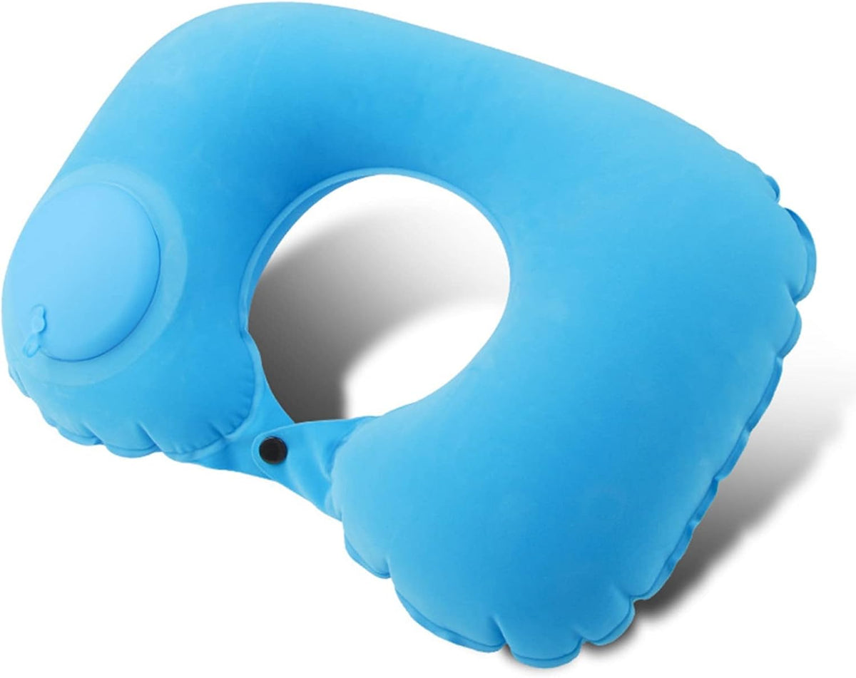 Inflatable Neck Travel Pillow with Built-In Hand Pump for Airplane, Car & Train Trips | Waterproof Ergonomic Support | Compact Portable Desi