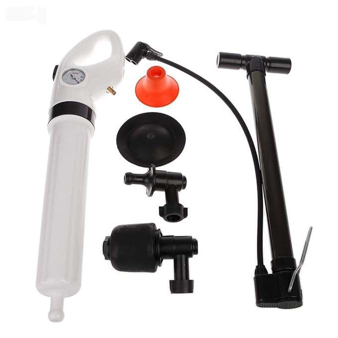 Pneumatic Drain Blaster Tool with Multiple Attachments for Toilets, Sinks & Tubs – Air-Powered Unclogger Kit for Home Plumbing Maintenance