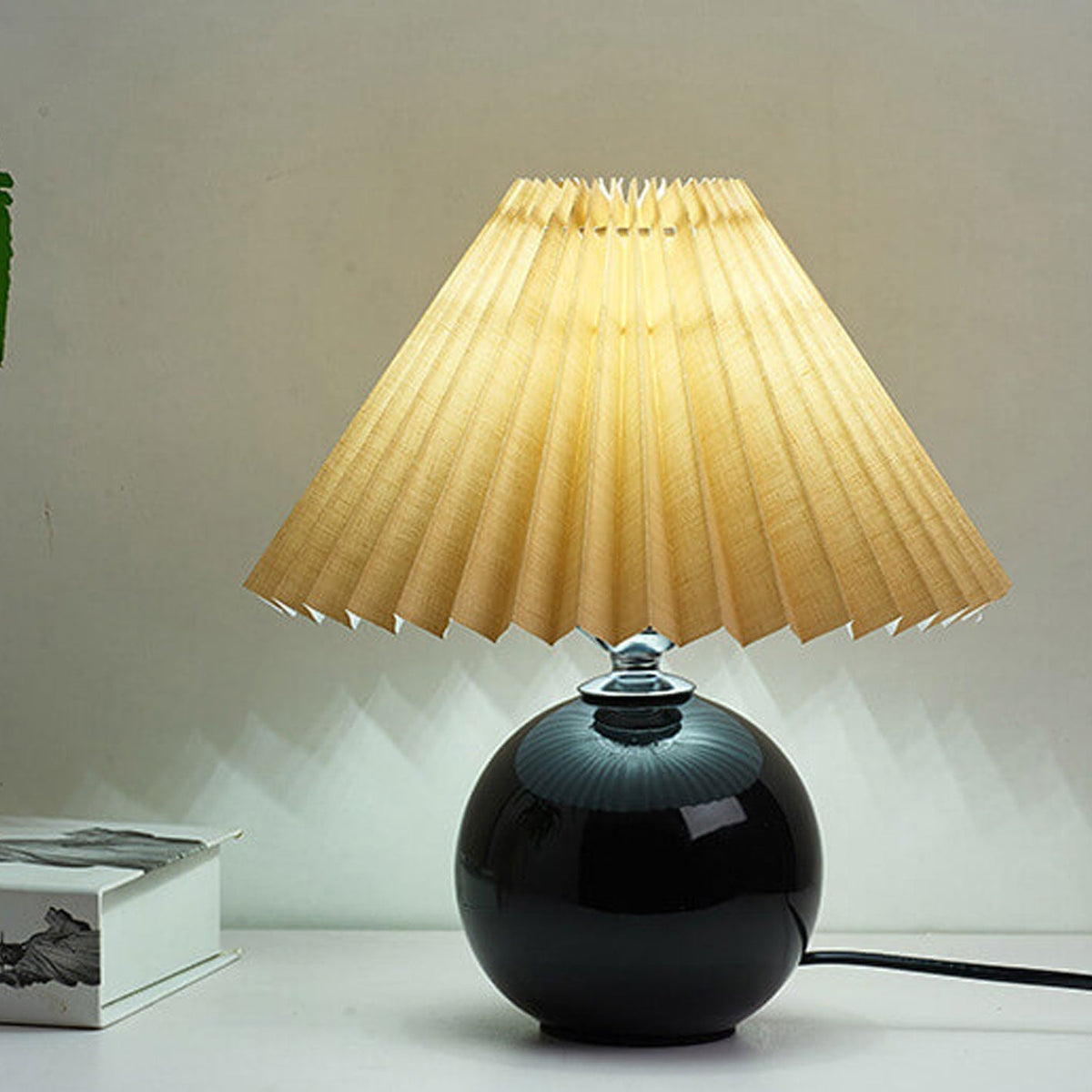Ceramic Table Lamp with Fabric Shade – Modern Accent Lighting for Bedroom, Living Room & Home Office