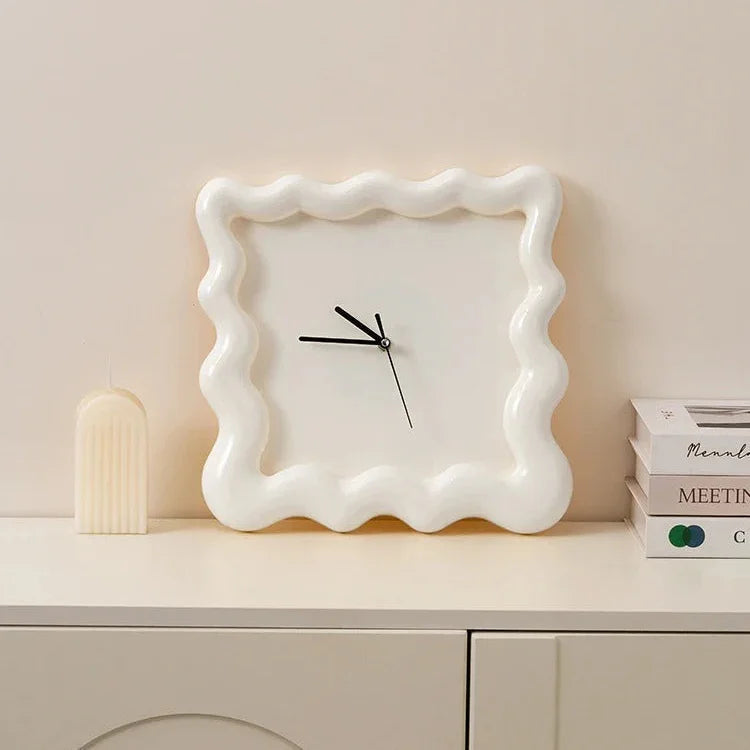 Sculptural Round Clock 12 Inch White Curved Frame Modern Timepiece for Bedroom Office Kitchen Hallway Scandinavian Style Home Accent