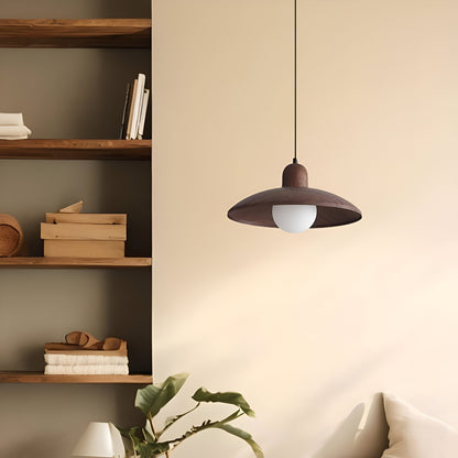 Wood Dome Ceiling Pendant 12 in Walnut Hanging Light for Kitchen Island Dining Table Minimalist Adjustable Cord E27 Socket 110V