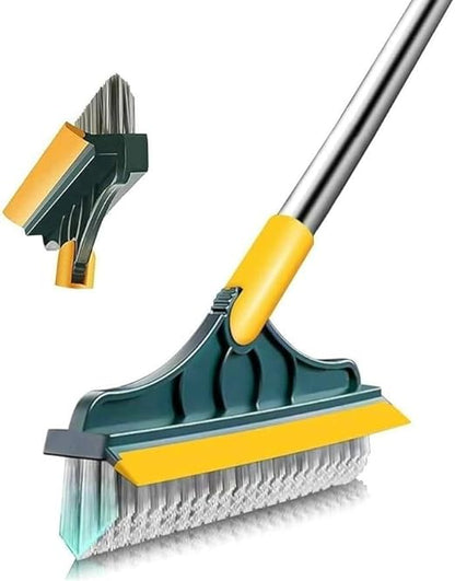 Rotating Head Bathroom Floor Scrubber with Squeegee for Tiles, Tubs & Grout – Long Handle Cleaning Tool for Corners & Tight Spaces