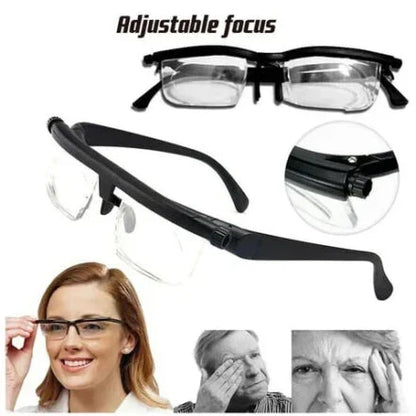 Dial-Adjustable Reading Glasses with Variable Focus Lenses for Near and Far Vision Clarity