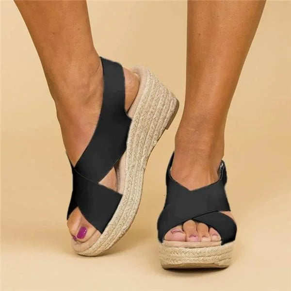 Women's Orthopedic Wedge Espadrilles with Elastic Straps – Cushioned Slip-On Summer Shoes for All-Day Comfort, Casual Outdoor Walking