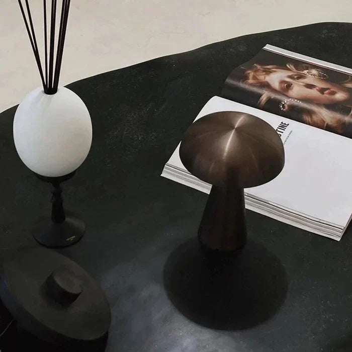 Rechargeable Mushroom Table Lamp Cordless Touch Control LED 3 Brightness Settings Portable Accent Light Bronze Gold for Bedroom Living