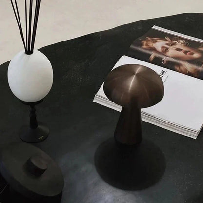 Rechargeable Mushroom Table Lamp Cordless Touch Control LED 3 Brightness Settings Portable Accent Light Bronze Gold for Bedroom Living